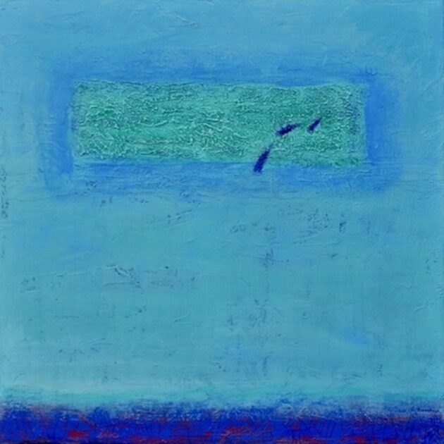 Blue Birds Flying through Green Cloud